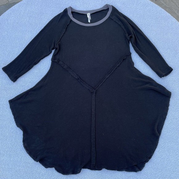 Free People Top/Sweater Womens Size S/P Black w/Grey Collar Raw Hem 'Intimately' - Picture 5 of 11